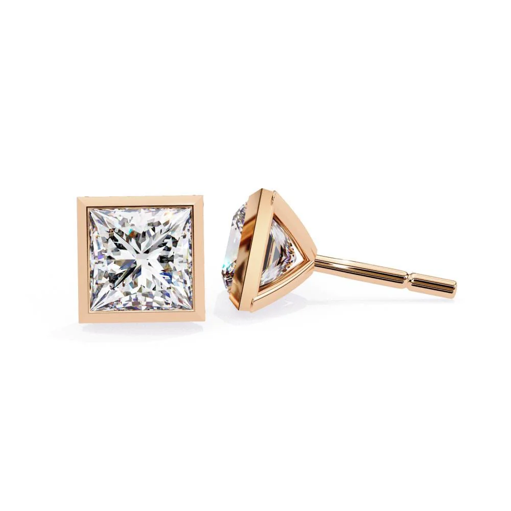 Princess Bezel Set Stud Earrings - Image 2