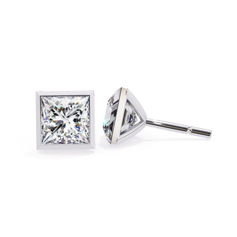 Princess Bezel Set Stud Earrings - Image 3