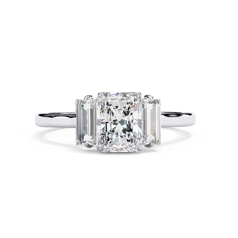 Radiant Three Stone with Cathedral Engagement Ring - Image 3
