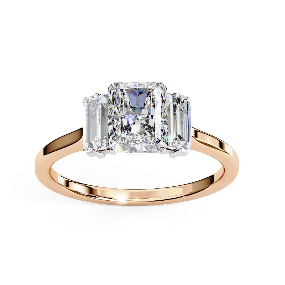 Radiant Three Stone with Cathedral Engagement Ring - Image 8