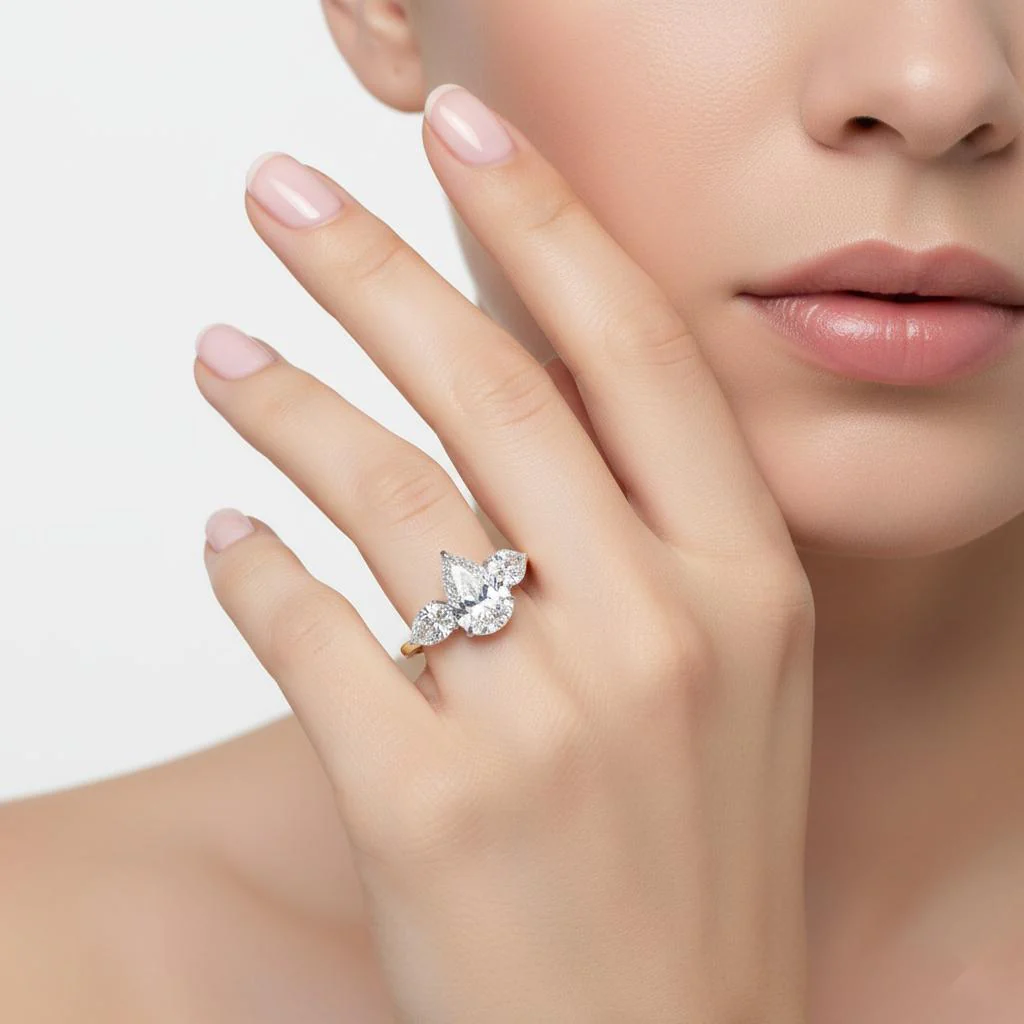 Pear Three Stone Engagement Ring - Image 4