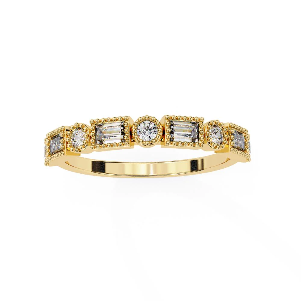 Baguette & Round Half Milgrain Wedding Band - Image 5