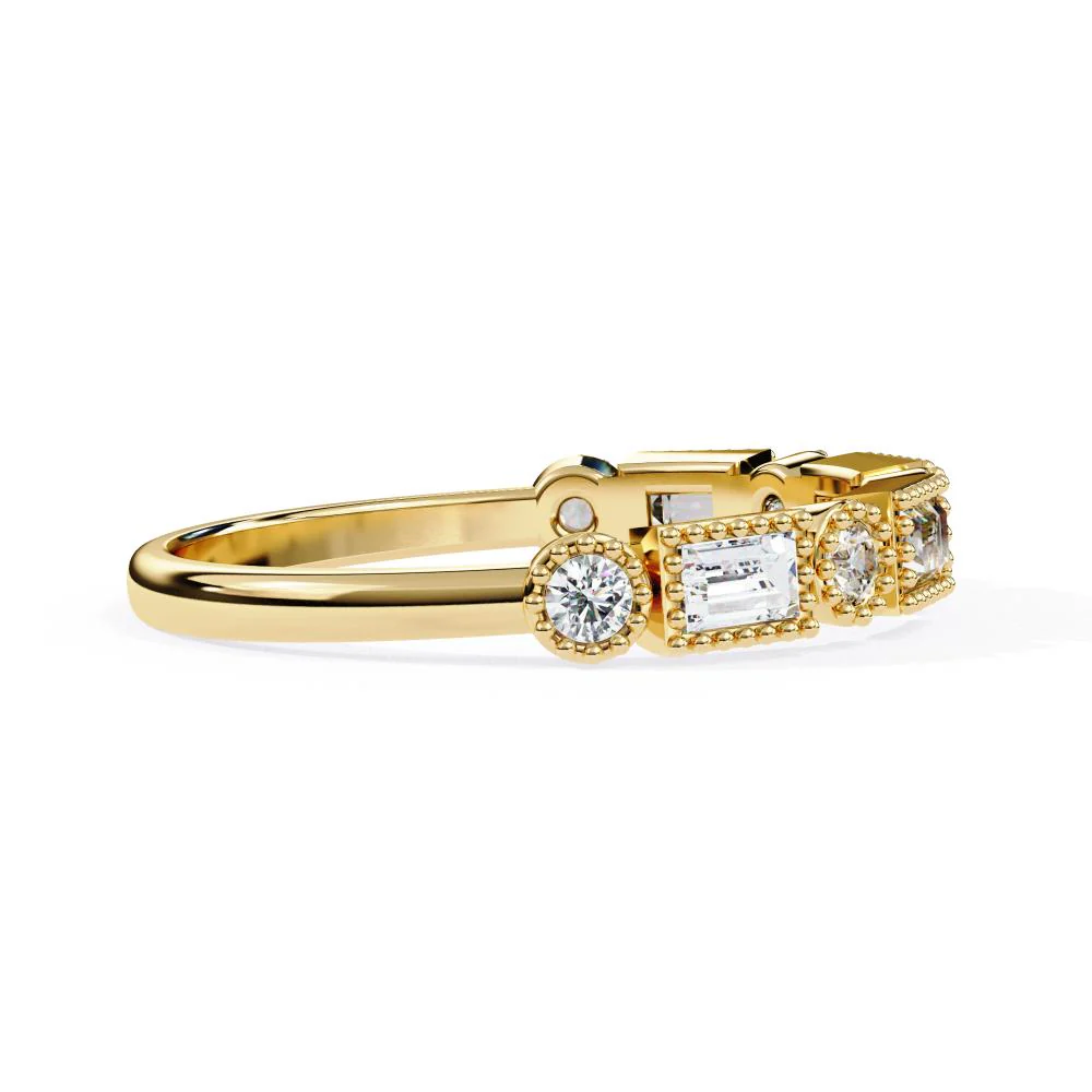 Baguette & Round Half Milgrain Wedding Band - Image 6