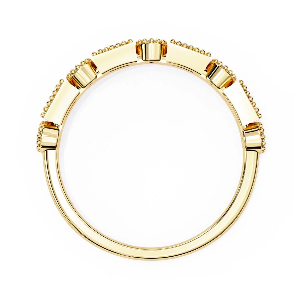 Baguette & Round Half Milgrain Wedding Band - Image 7