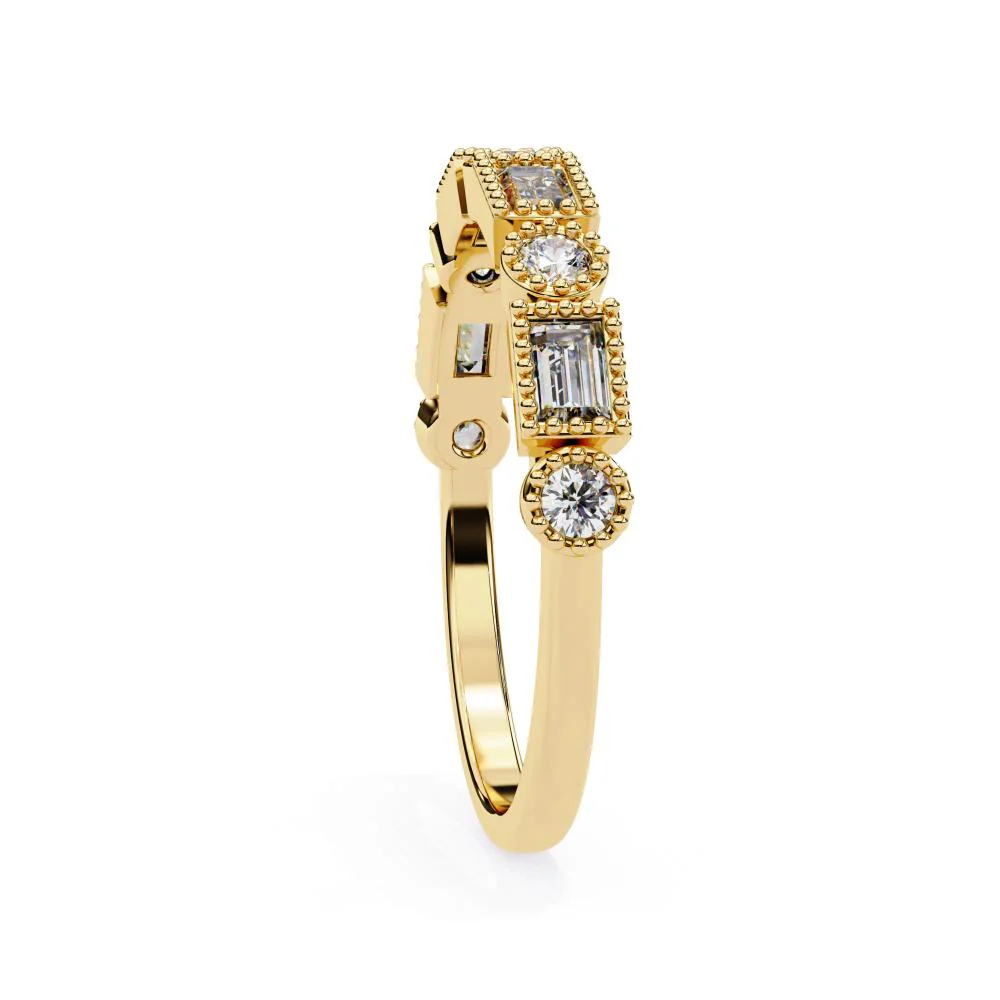 Baguette & Round Half Milgrain Wedding Band - Image 8