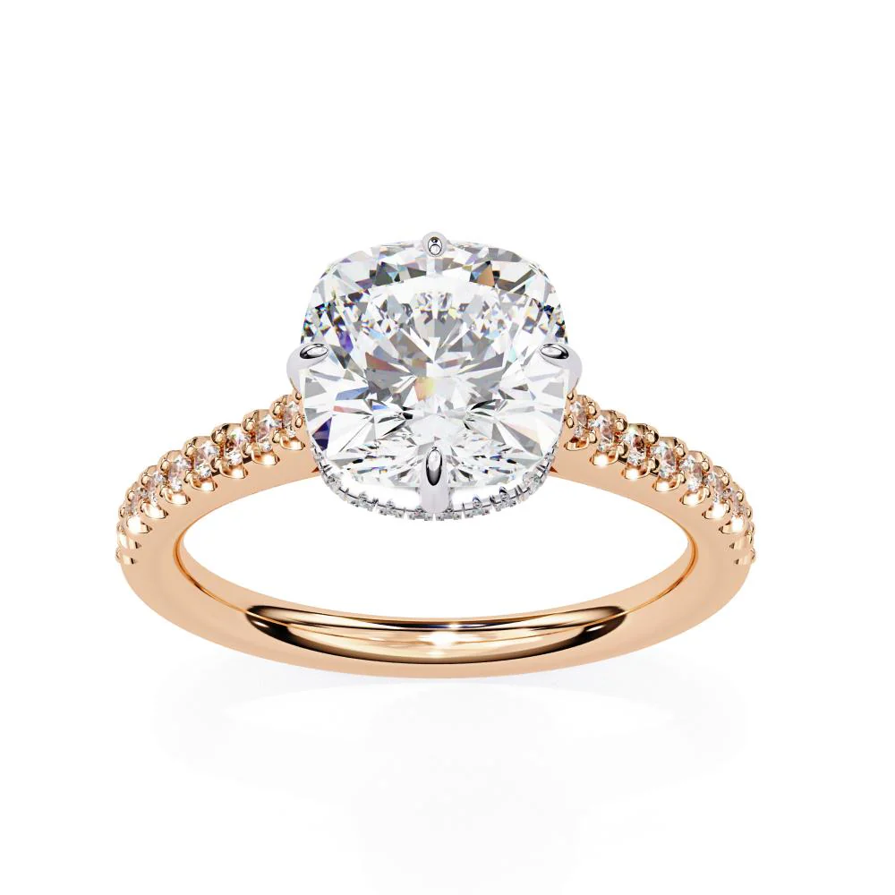Cushion Cathedral Hidden Halo Engagement Ring - Image 8