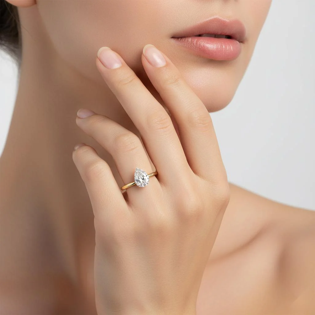 Pear Solitaire Cathedral Engagement Ring - Image 4