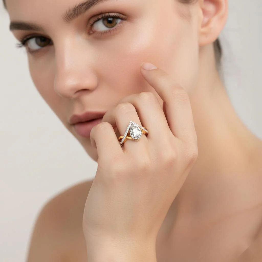Pear Vintage Style Crossover Engagement Ring - Image 4