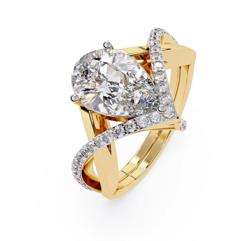 Pear Vintage Style Crossover Engagement Ring - Image 6