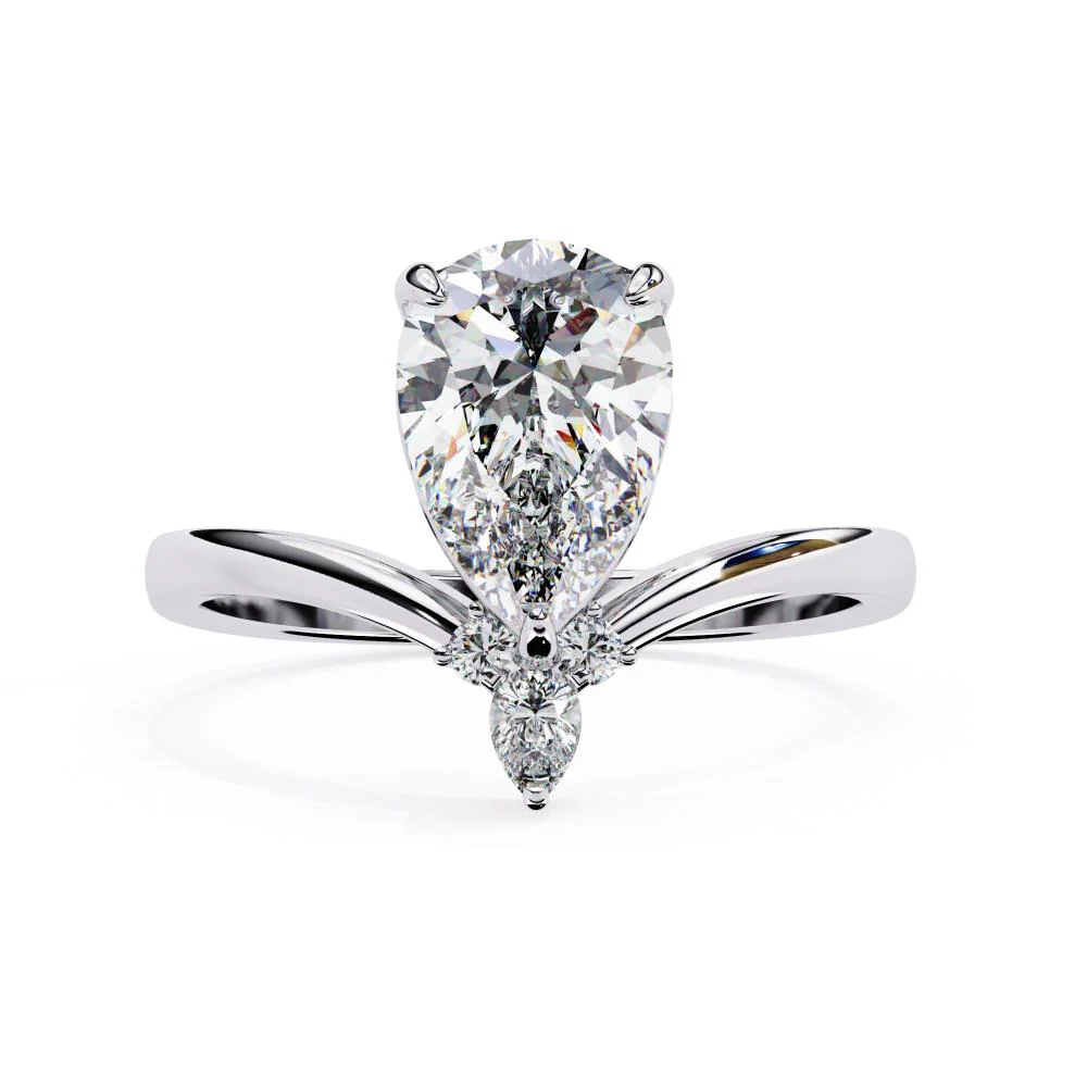 Pear Vintage Style With Curved Band Engagement Ring - Image 3