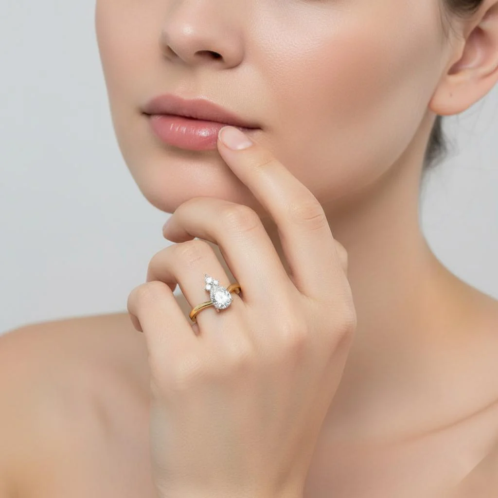 Pear Vintage Style With Curved Band Engagement Ring - Image 4