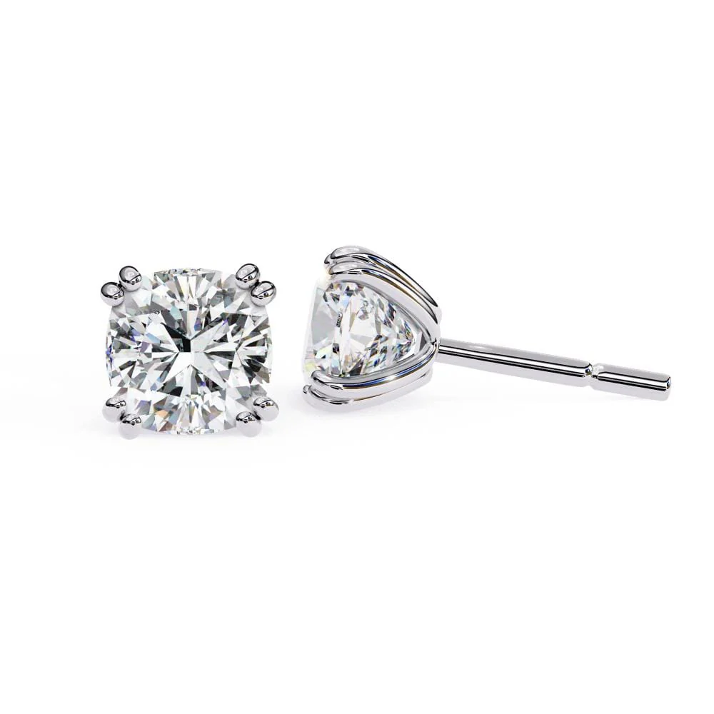 Cushion Double Claw Prong Stud Earrings - Image 3