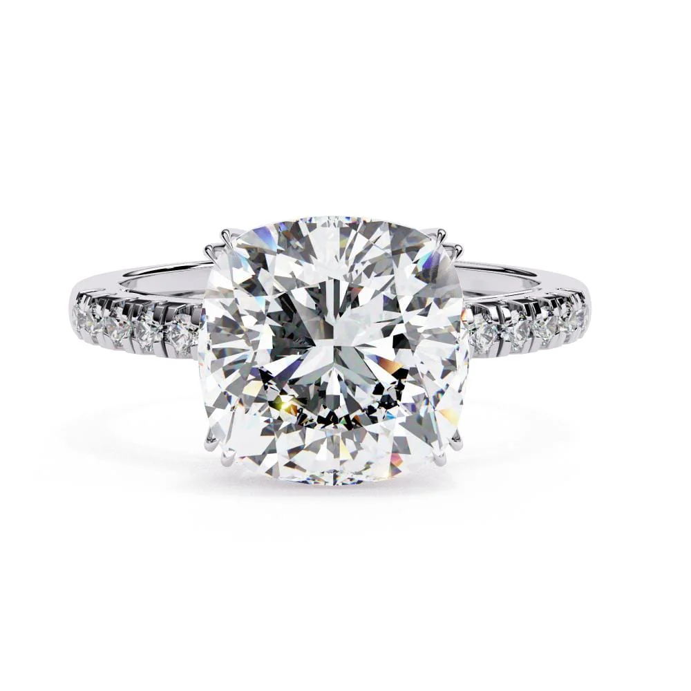 Cushion Double Claw Prong With Pave Band Engagement Ring - Image 3