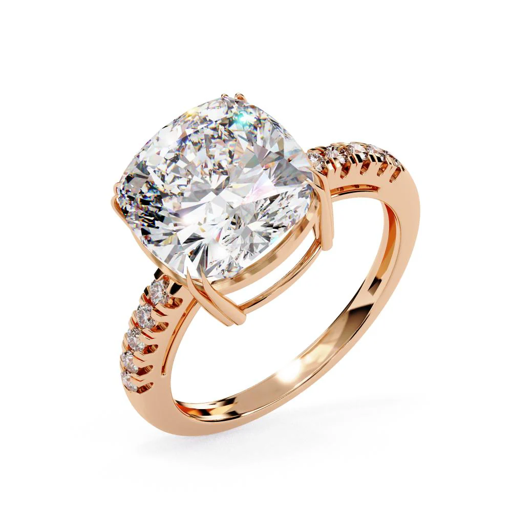 Cushion Double Claw Prong With Pave Band Engagement Ring - Image 8