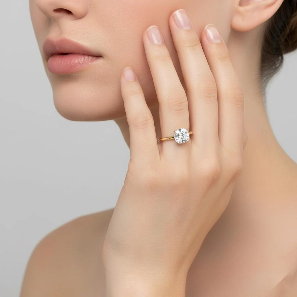 Cushion Petite Pave Hidden Halo Engagement Ring - Image 4