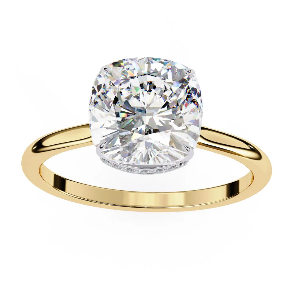 Cushion Petite Pave Hidden Halo Engagement Ring - Image 5
