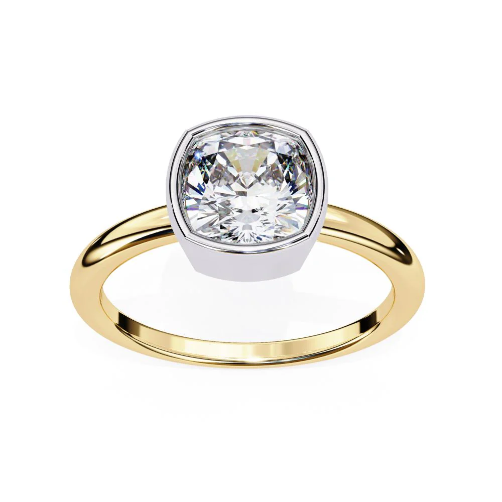 Cushion Solitaire Bezel Set Engagement Ring - Image 5