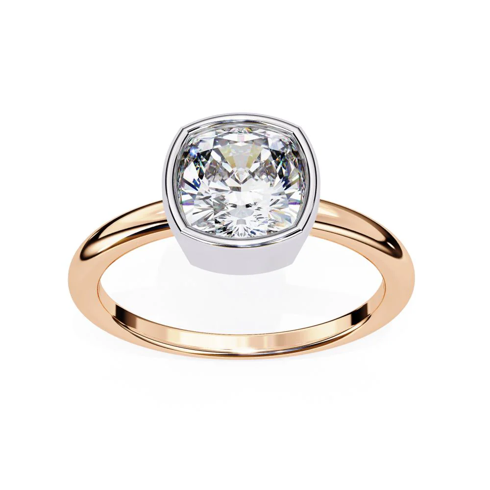 Cushion Solitaire Bezel Set Engagement Ring - Image 8