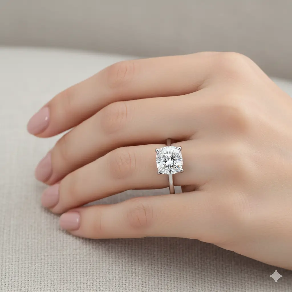 Cushion Solitaire Hidden halo Engagement Ring - Image 4