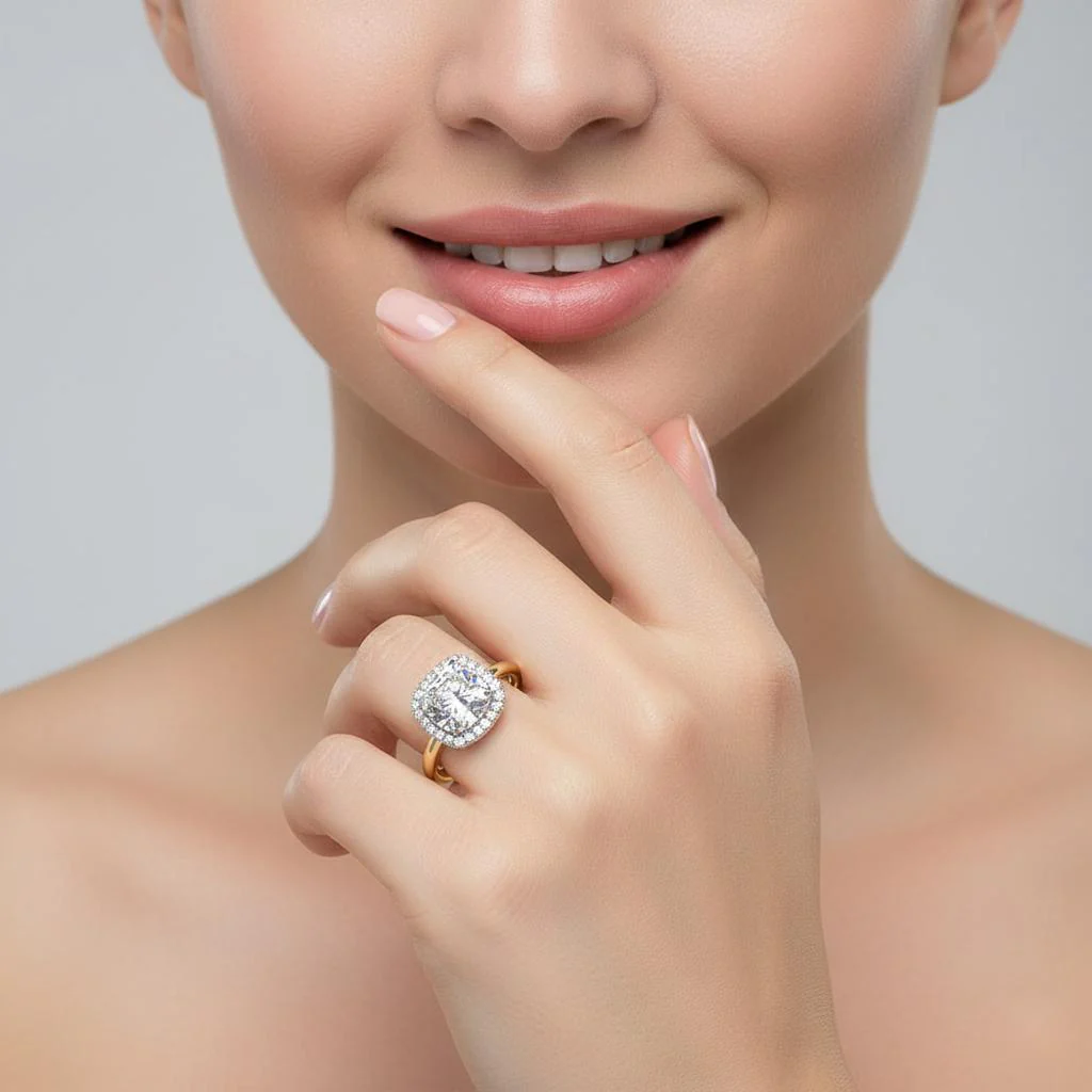 Cushion Solitaire With Halo Engagement ring - Image 4