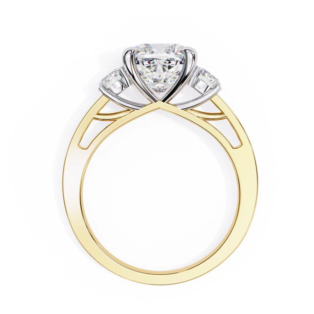 Cushion Three Stone with Studded Shank Engagement Ring - Image 5