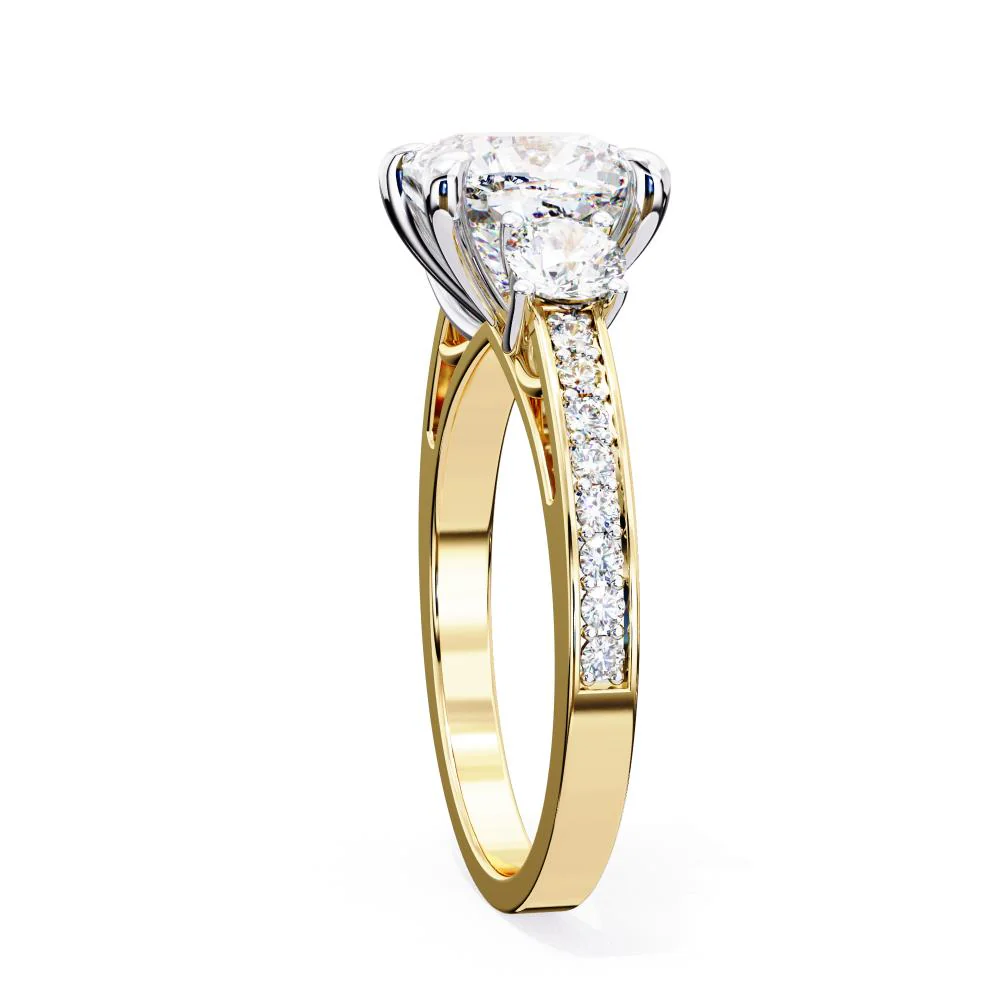Cushion Three Stone with Studded Shank Engagement Ring - Image 6