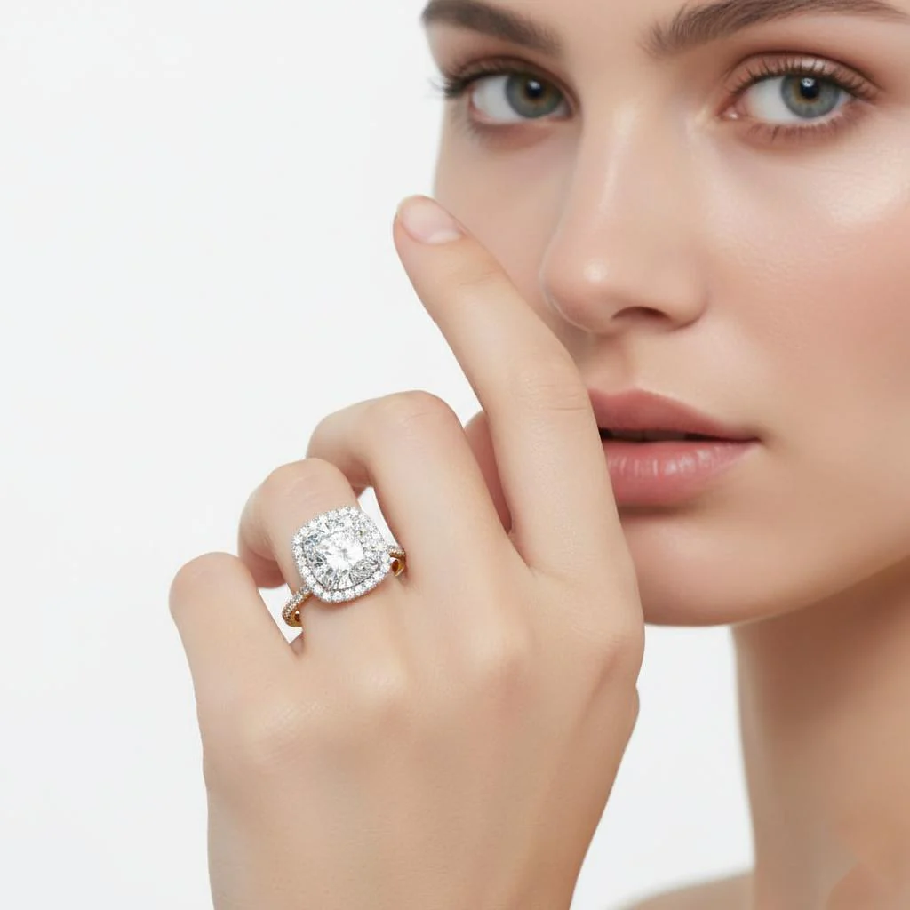 Cushion Unique Halo Engagement Ring - Image 4