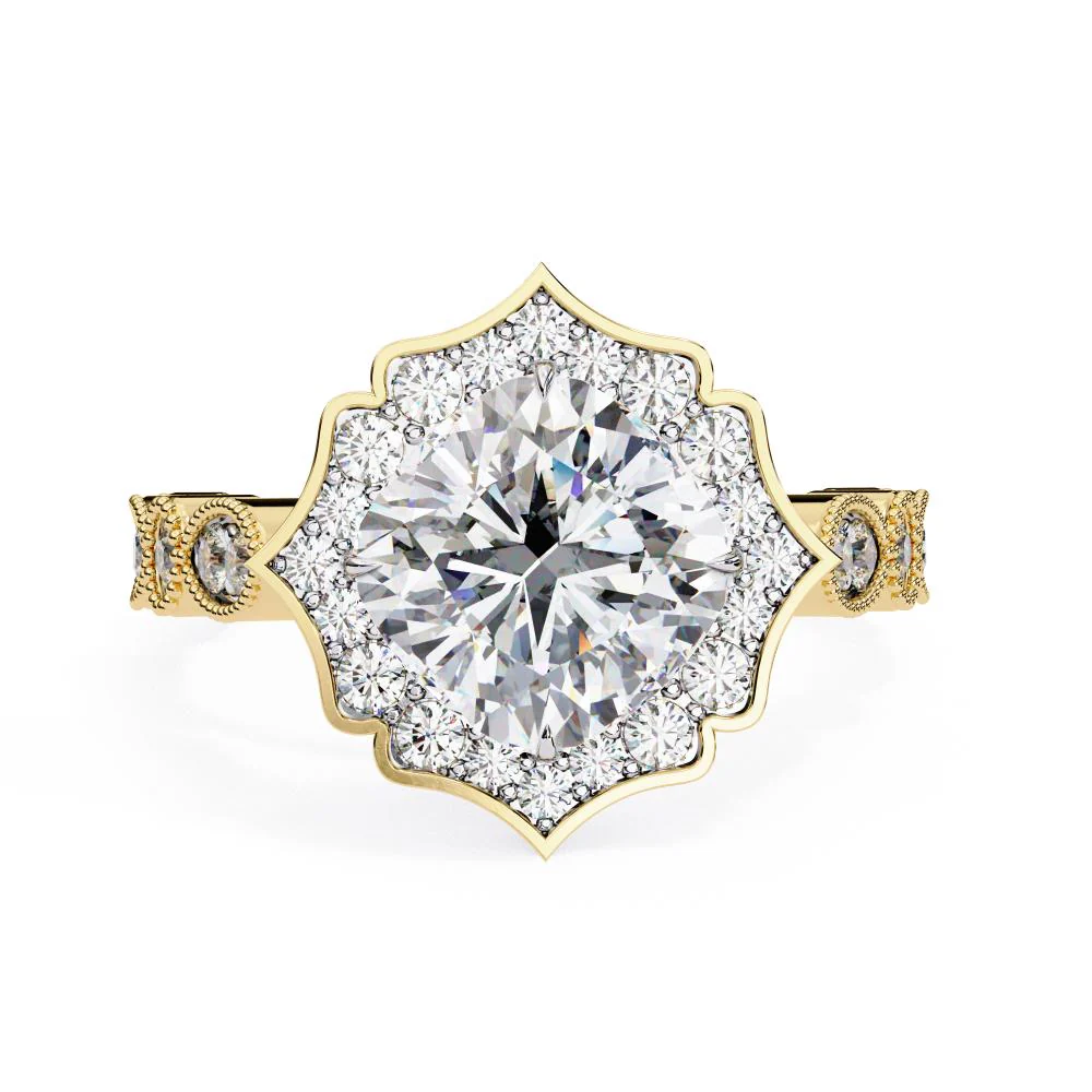 Cushion Vintage Halo with Milgrain Band Engagement Ring