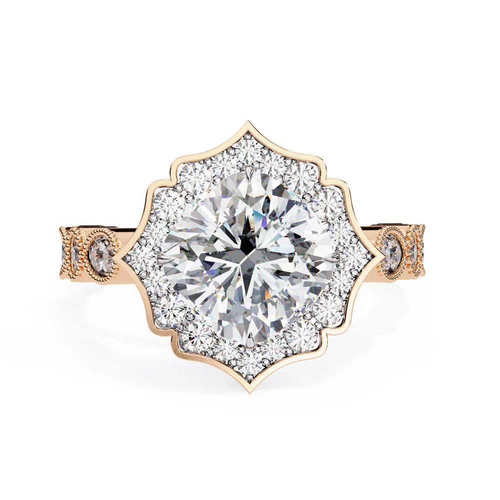 Cushion Vintage Halo with Milgrain Band Engagement Ring - Image 2