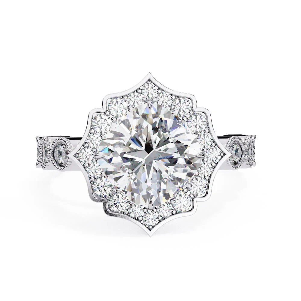 Cushion Vintage Halo with Milgrain Band Engagement Ring - Image 3