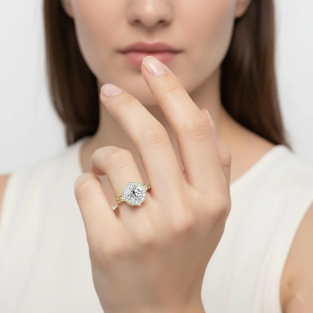 Cushion Vintage Halo with Milgrain Band Engagement Ring - Image 4