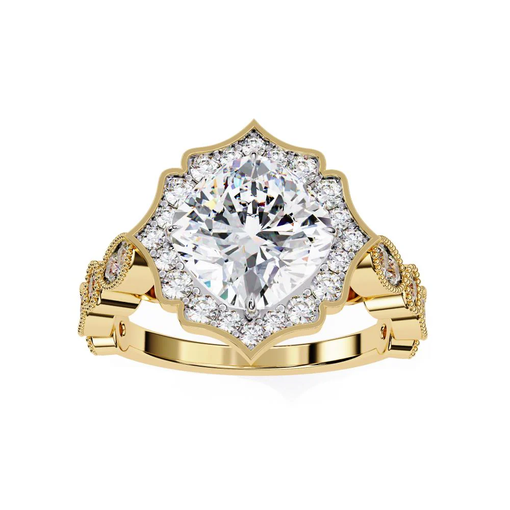 Cushion Vintage Halo with Milgrain Band Engagement Ring - Image 5