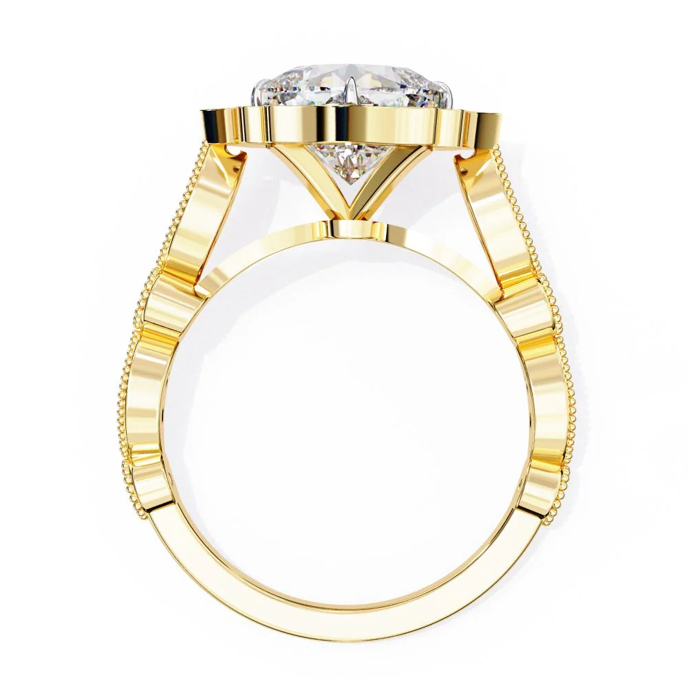 Cushion Vintage Halo with Milgrain Band Engagement Ring - Image 6