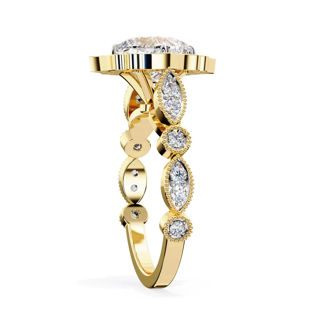Cushion Vintage Halo with Milgrain Band Engagement Ring - Image 7