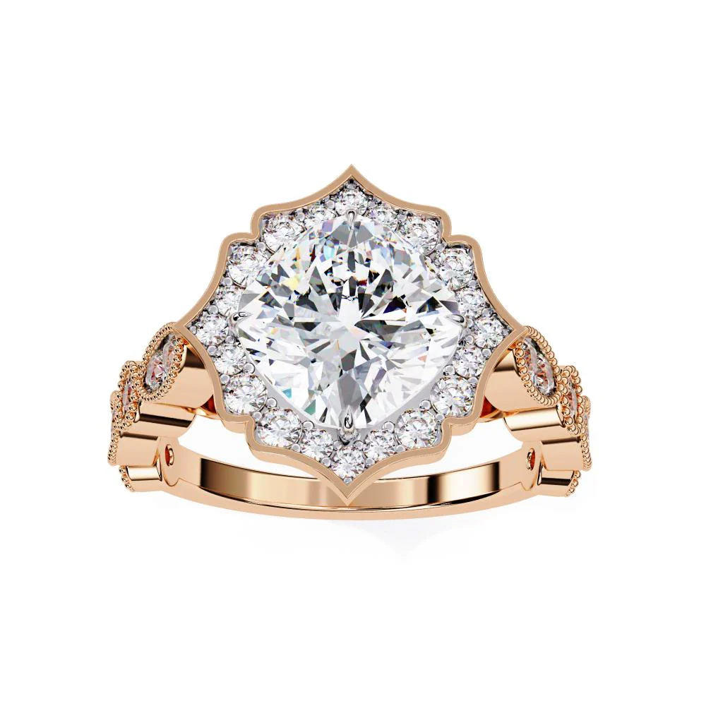 Cushion Vintage Halo with Milgrain Band Engagement Ring - Image 8
