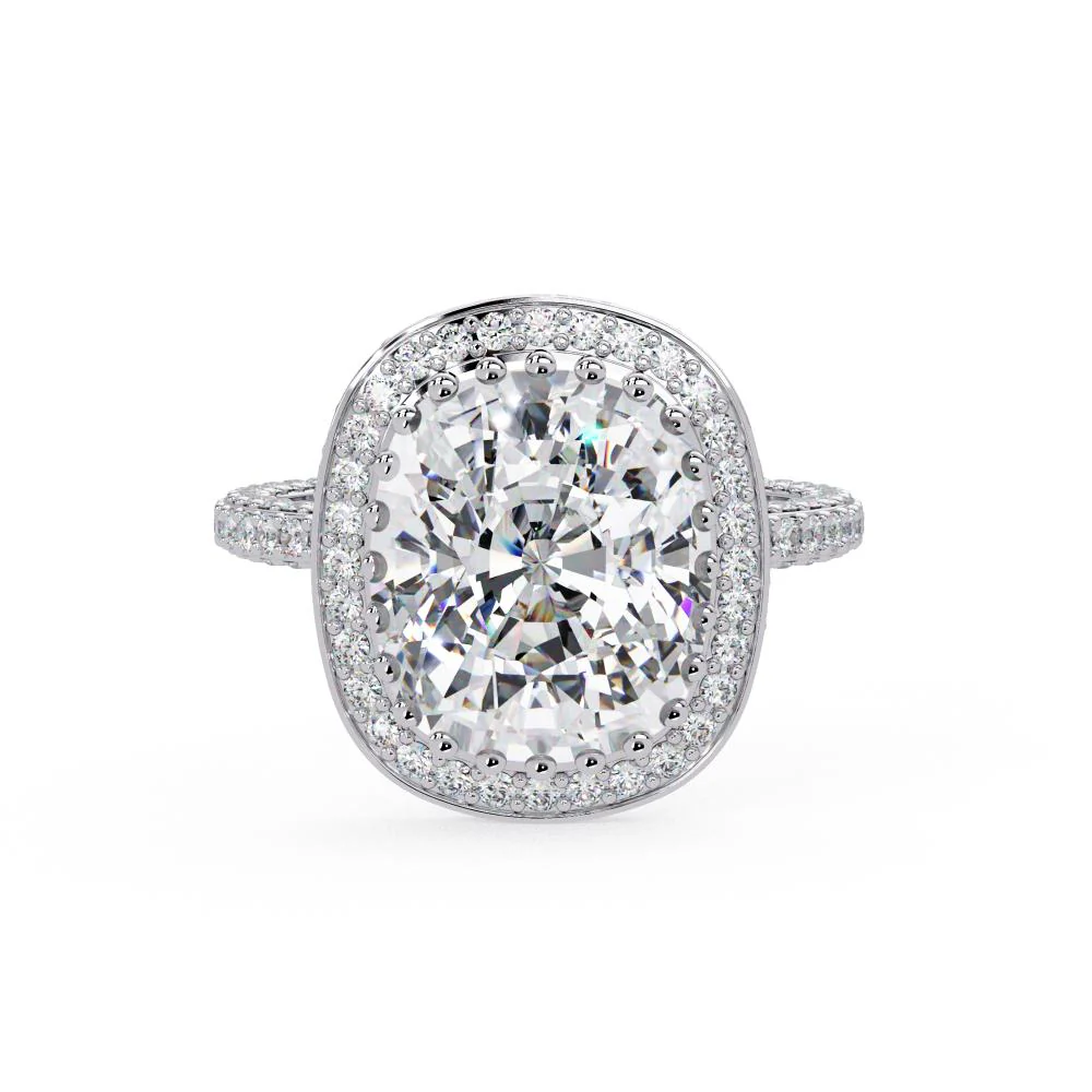 Elongated Cushion Halo With 3 side Micropave Shank Engagement ring - Image 3