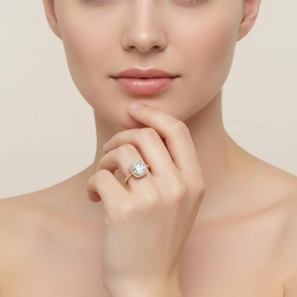 Elongated Cushion Halo With 3 side Micropave Shank Engagement ring - Image 4