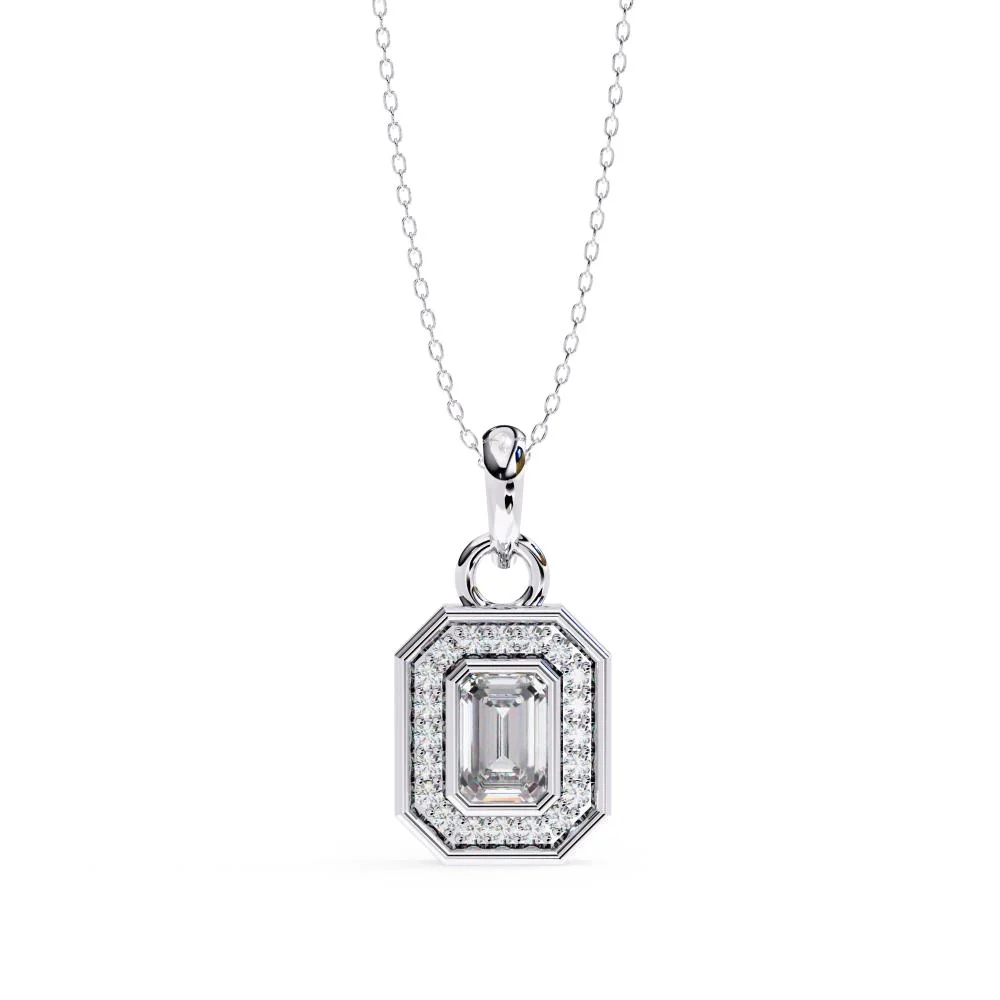 Emerald Bezel Set Halo Pendant With Chain - Image 3