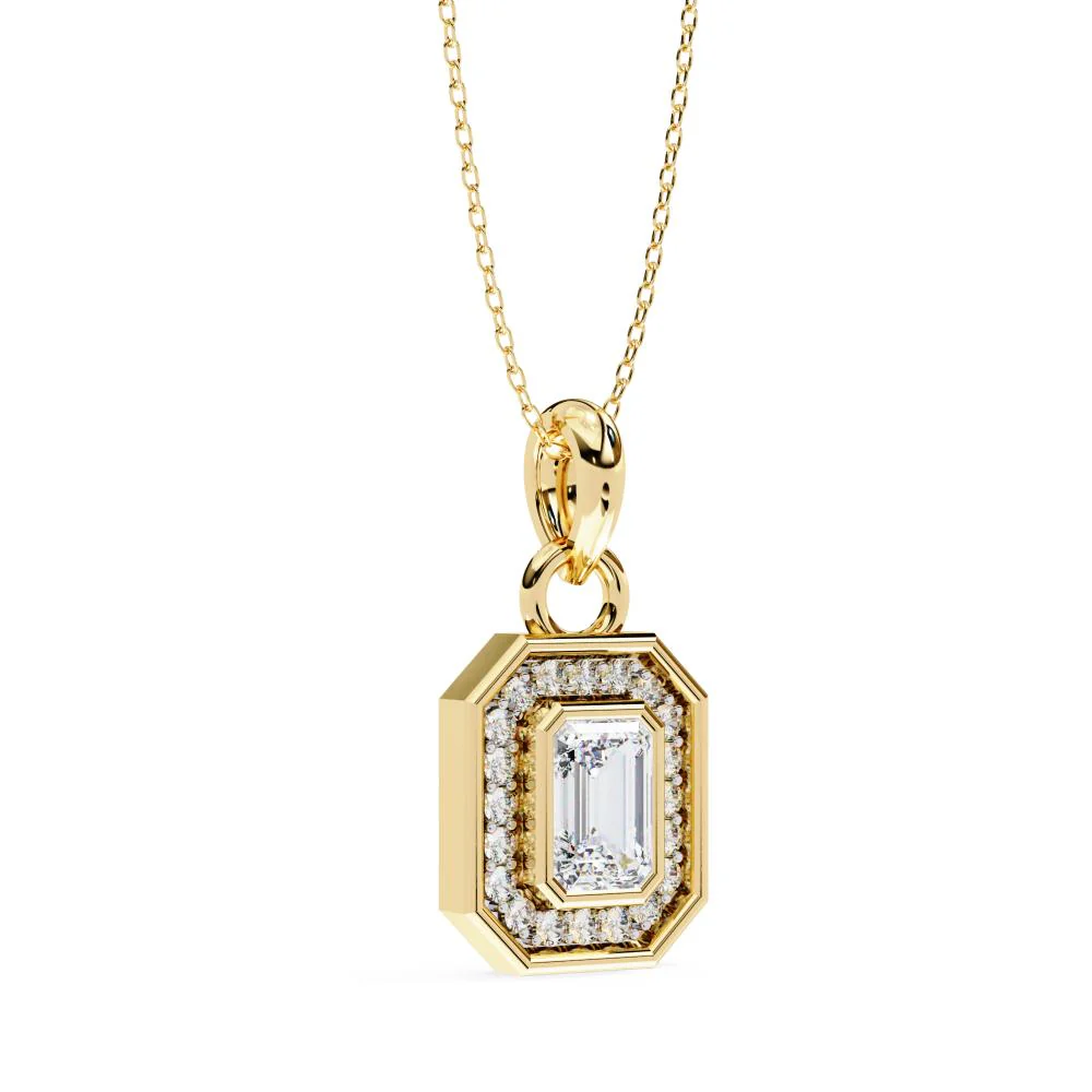 Emerald Bezel Set Halo Pendant With Chain - Image 5