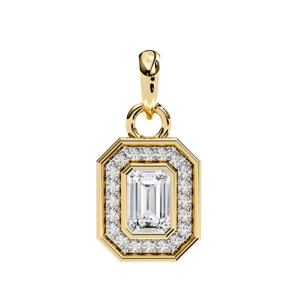 Emerald Bezel Set Halo Pendant With Chain - Image 6