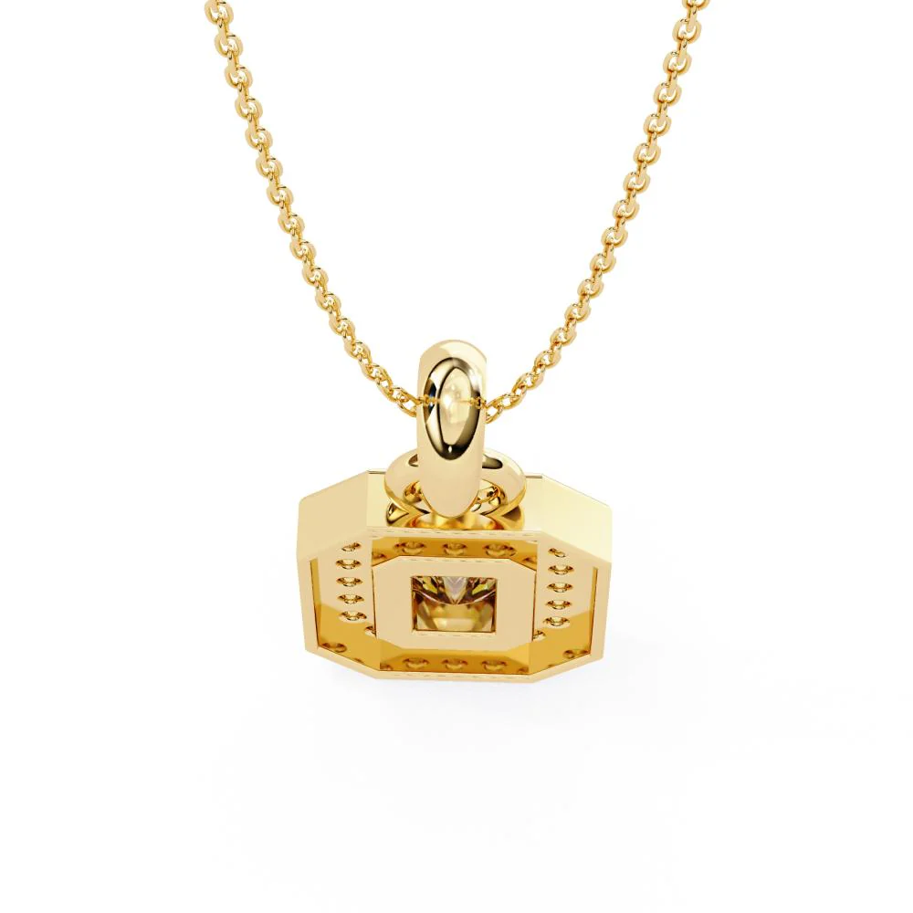 Emerald Bezel Set Halo Pendant With Chain - Image 7