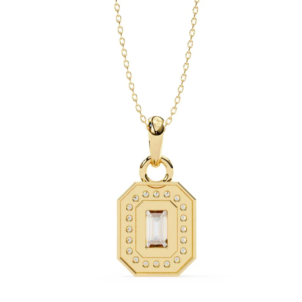 Emerald Bezel Set Halo Pendant With Chain - Image 8