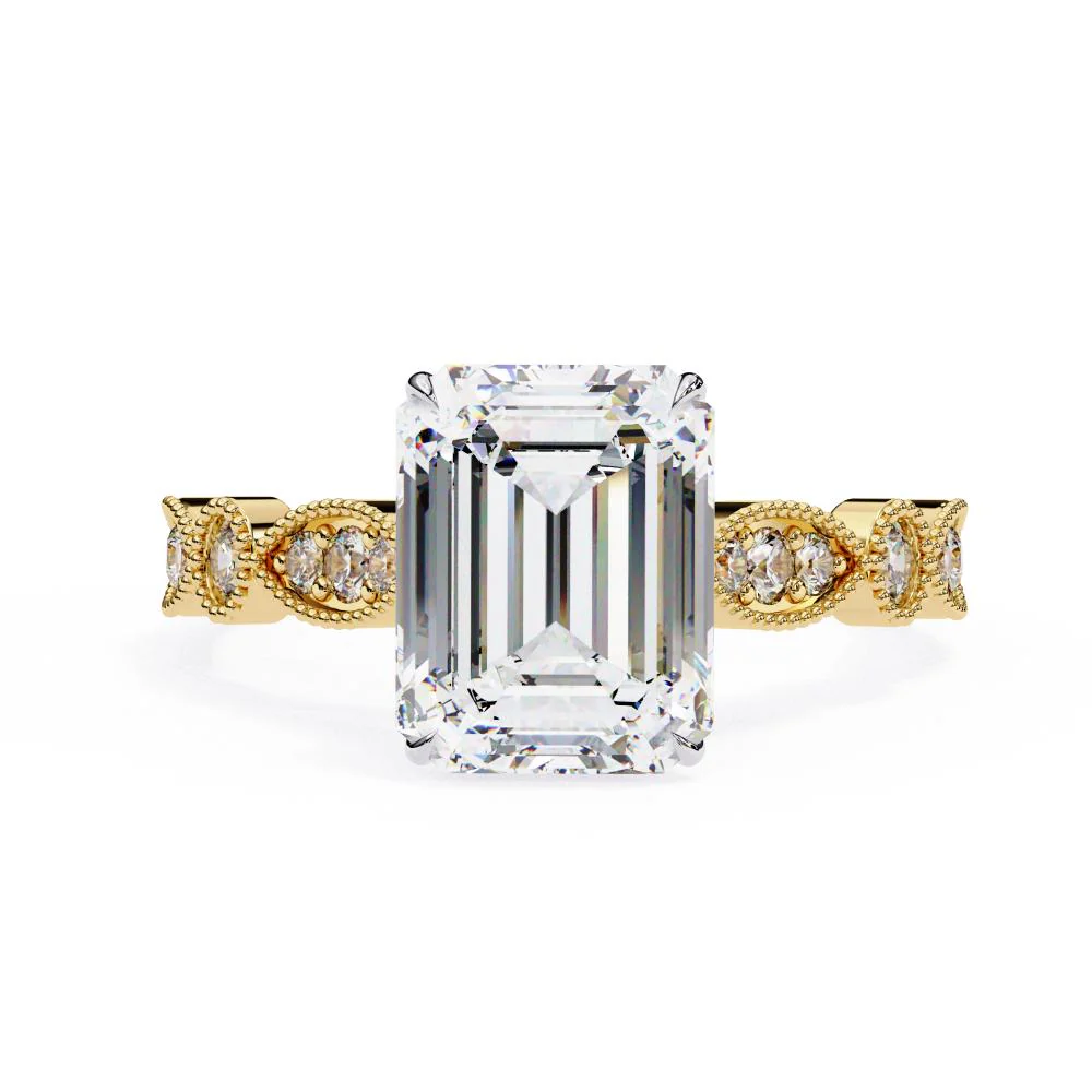 Emerald Cathedral with Milgrain Band Engagement Ring