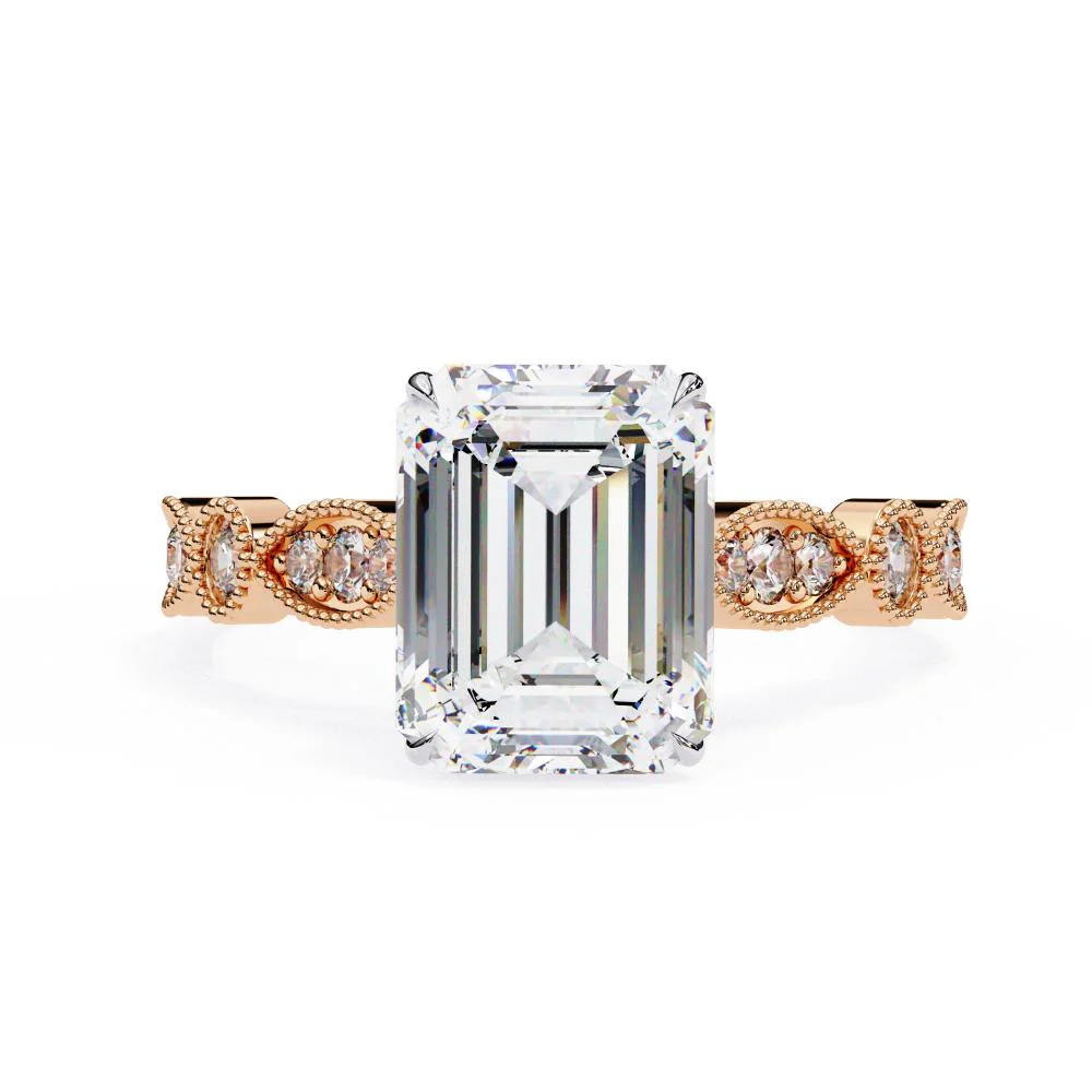 Emerald Cathedral with Milgrain Band Engagement Ring - Image 2