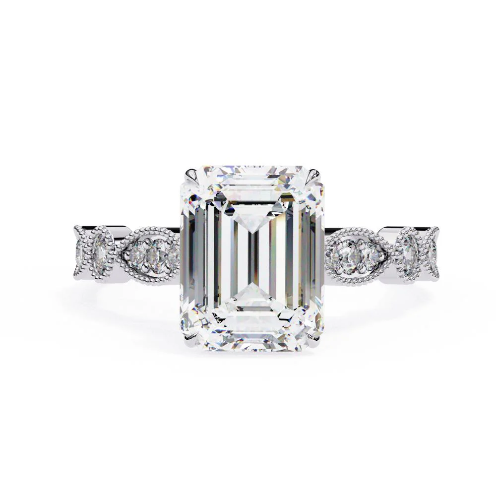 Emerald Cathedral with Milgrain Band Engagement Ring - Image 3
