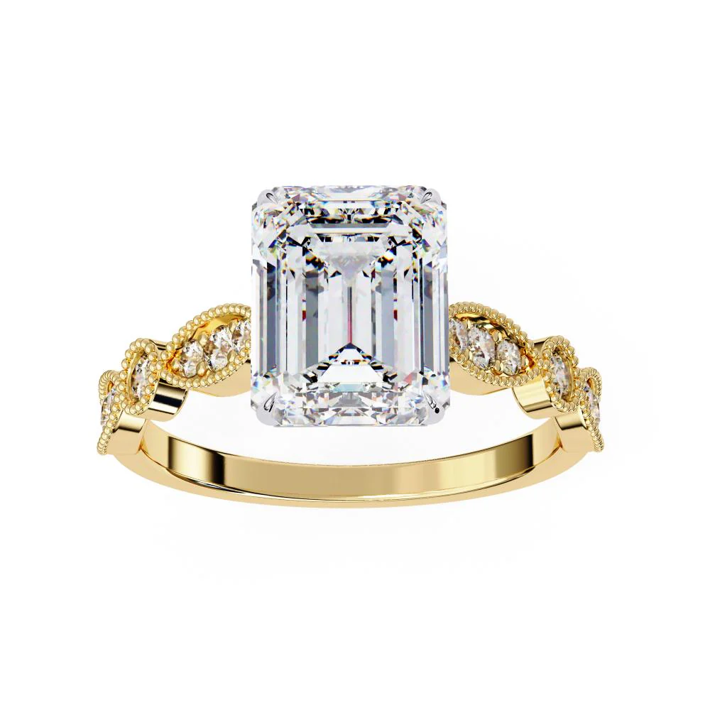 Emerald Cathedral with Milgrain Band Engagement Ring - Image 5