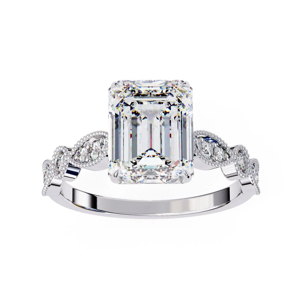 Emerald Cathedral with Milgrain Band Engagement Ring - Image 8