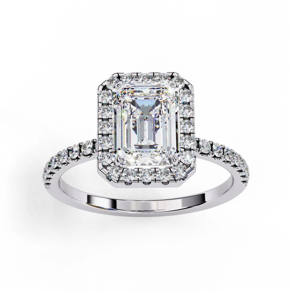 Emerald Halo with Pave Engagement ring - Image 8