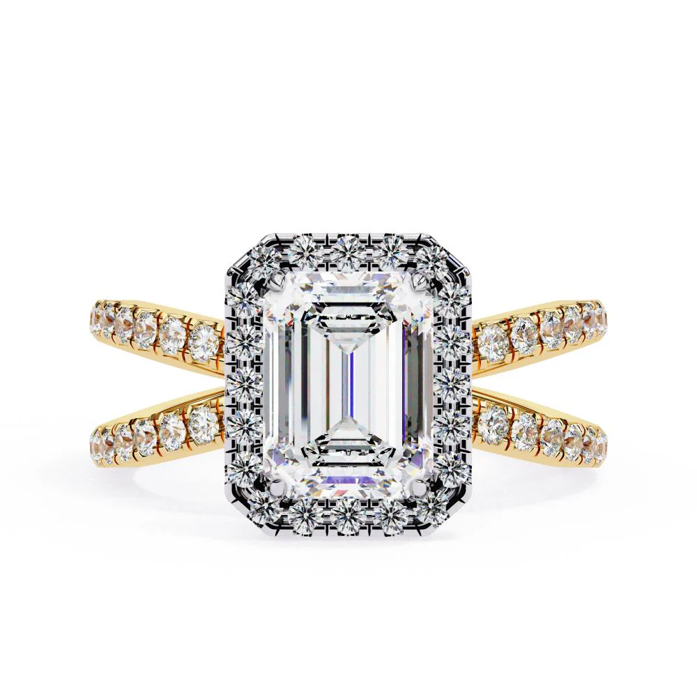 Emerald Halo with Split Shank Engagement Ring