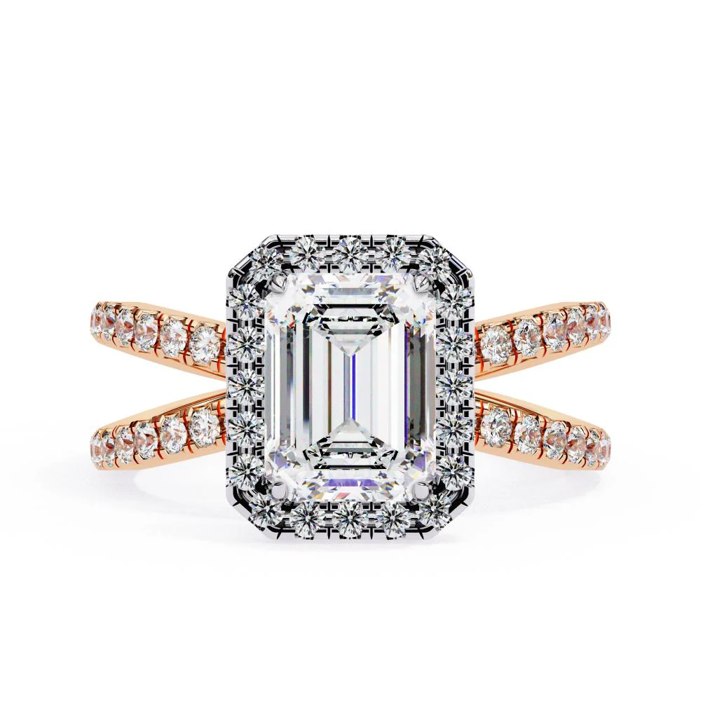 Emerald Halo with Split Shank Engagement Ring - Image 2